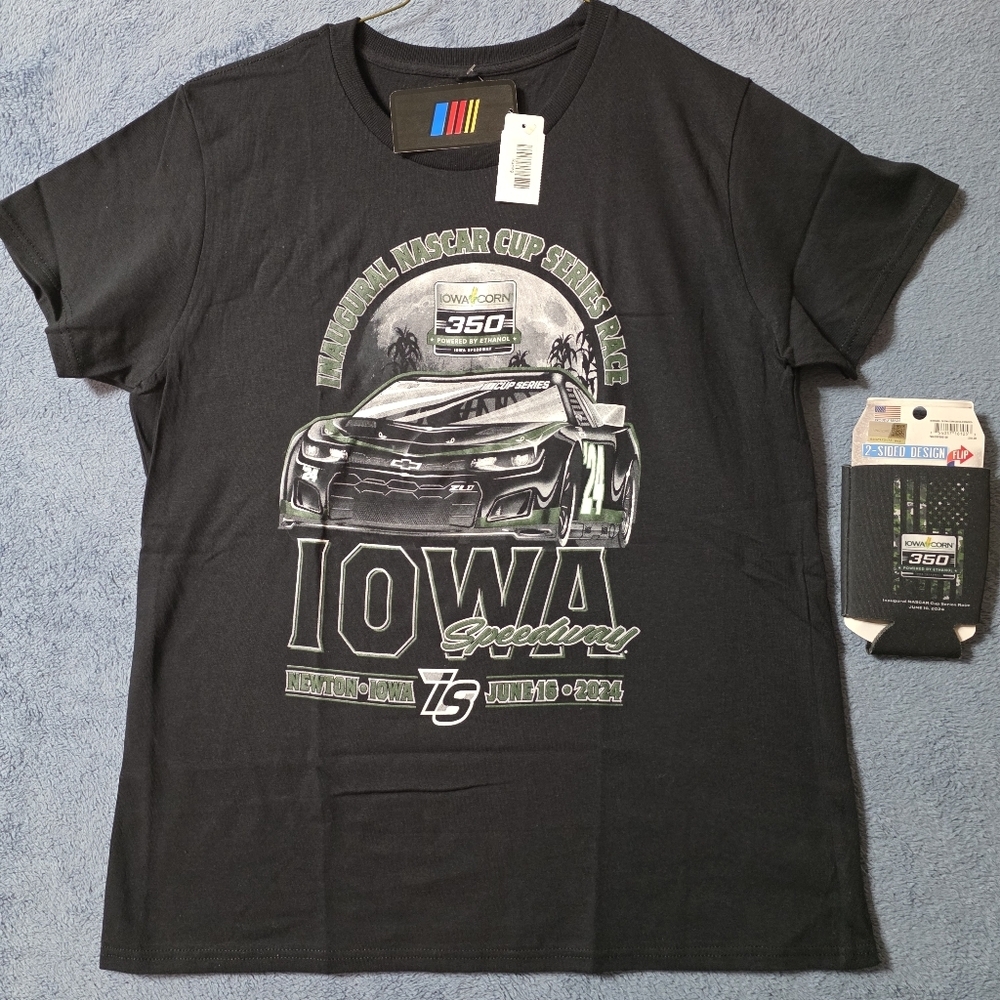 New- Nascar 2024 Iowa Corn 350 Large Shirt & Drink Koozie